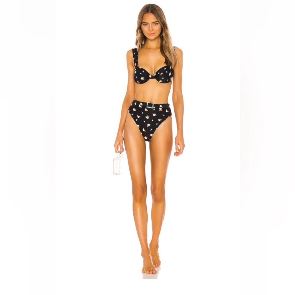 We Wore What Black Floral Bikini (Claudia Top and Emily Bottom) sz M